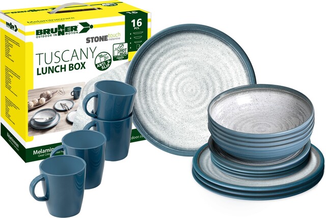  MOVERA  SERIE VAISSELLE MELAMINE BRUNNER TUSCANY 16PCS BLEU